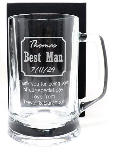 Regalo Personalised Engraved Best Man Pint Beer Glass Tankard - Wedding Design for Usher | Groomsmen | Bestmen | (Cardboard Gift Box)