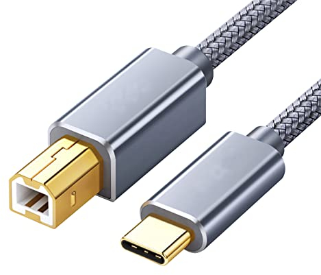 Mengtech Cavo per stampante USB, USB B a USB C, 2 m, in nylon, cavo per stampante USB 2.0 tipo A maschio a B, compatibile con HP, Canon, Dell, Epson, Xerox, Samsung e altri (grigio)