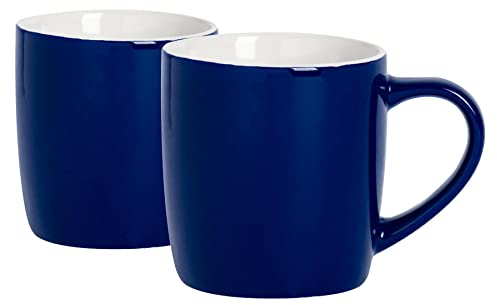 Argon Tableware Coloured Coffee Mugs - Navy - 350ml - Pack of 2 - Gloss Ceramic Stoneware Latte Cappuccino Cups Hot Chocolate Cups Colourful Mug Set with Handle
