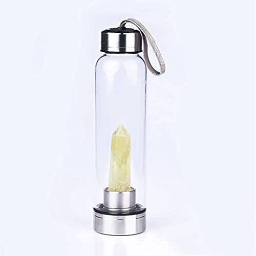 Crystal Water Bottle Healing Crystal Quartz Glass Water Bottle 550Ml Removable Portable Leak Proof Gemstone Bottle Crystal Healing Properties (Color : Citrine, Size : Steel cover)