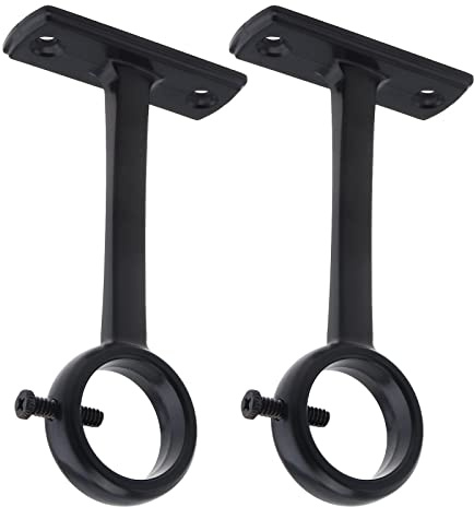 HOJLKLD Ceiling-Mount Curtain Rod Brackets, Heavy Duty Ceiling and Wall Curtain Rod Holder for 1 Inch Drape Pole (Black (Set of 2))