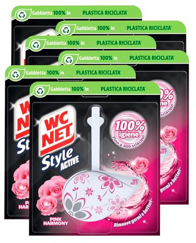 Wc Net - Tavoletta Style Active, Detergente Igienizzante Solido per WC, Fragranza Pink Harmony, 6 Pezzi