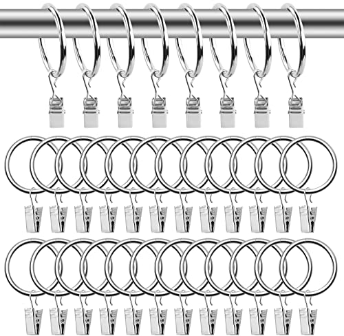 50 Stück Vorhangringe Gardinenringe mit Clips, Metall Gardinen Clip Ringe, 38mm Vorhang Haken Ringe, Vorhang Ringe Clips Klammern für Vorhangstange Gardinenstangen Duschevorhang Vorhänge (Silber)