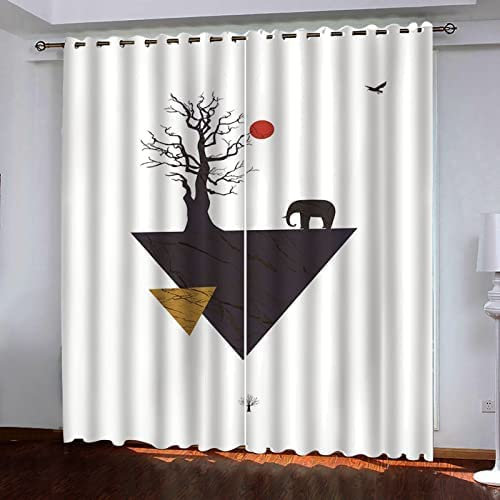 3D Verdunkelungsvorhang Ösen Weißer Dreieckiger Elefant,2Er Set 140(B) X160(H) cm Gardinen Wohnzimmer Gardinen Blickdicht Kinder Vorhänge Schlafzimmer Dekoschals Gardine