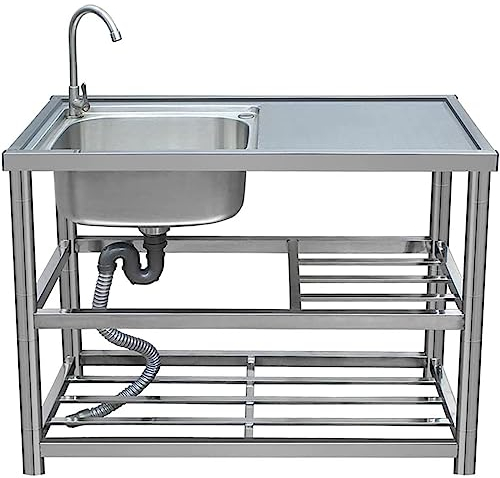 Küchenspüle Edelstahlspüle Spüilbecken Küche,Werkstatt Spüle Standwaschbecken Waschtrog Praktisches Handwaschbecken Und Aufbewahrungsregal Für Waschküche Garten Verstellbaren Füßen