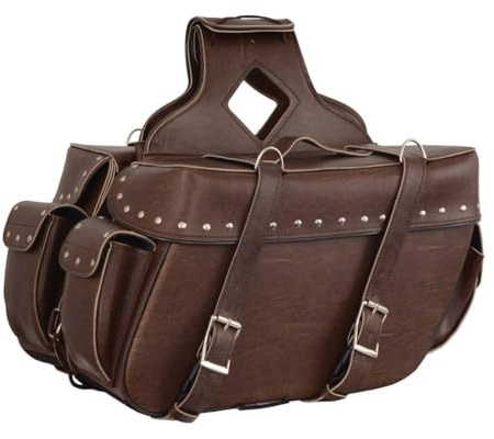 Milwaukee Leather Studded Throw-Over Motorcycle Saddlebags – Synthetic Leather – Universal Fit – Zip-Off - Large