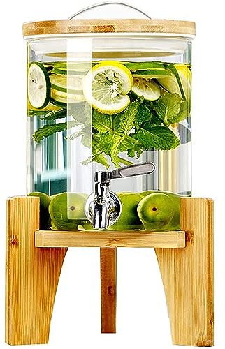 LYXXW Dispensadores de Bebidas en Tarro de Vidrio, Dispensador de Bebidas de Vidrio con Espiga, Tapa, Soporte de Madera para Bebidas Frías O Calientes, Agua Helada, Fiestas,2.5L/0.7gal