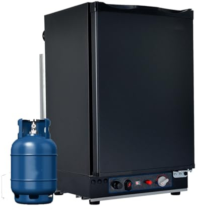 Techomey Frigo Trimixte 12V 220V Gaz, 40L, Frigo Camping Gaz, Frigo Silencieux avec Porte Réversible, pour Maison, Camping car, Caravane, Gîte, Mobile-home, Noir