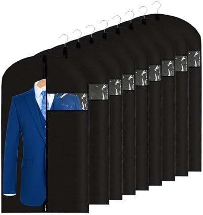 Garment Bags Suit Bags 24 x 43 Inch, 9 Packs Garment Covers for Hanging Clothes on Closet or Travel, PEVA (70GSM) Suit Covers for Storage Suits, T-shirts and Jackets