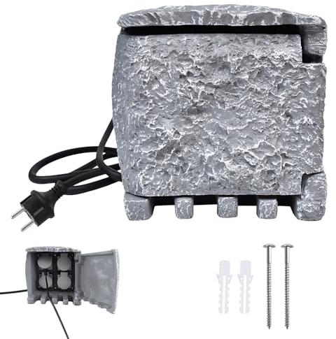 NAIZY Presa da giardino, effetto pietra, impermeabile, IP44, presa esterna con 4 contatti di protezione, presa esterna, con prolunga da 1,5 m, presa multipla da giardino e esterni