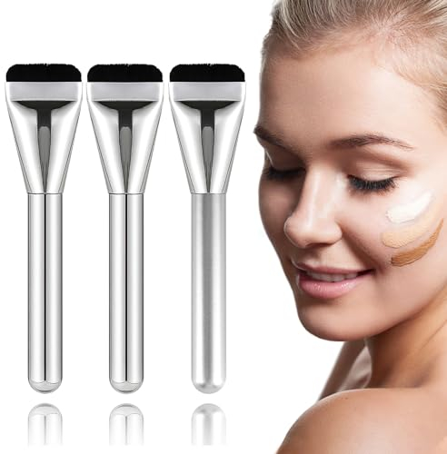 Flacher Foundation Makeup Pinsel, 3 Stück Flacher Rouge Concealer Pinsel,Ultra Dünner Make Up Pinsel, Foundation Pinsel,Flüssiger Puderpinsel,Kosmetik Applikator Flüssigkeitspuderpinsel (Schwarz)