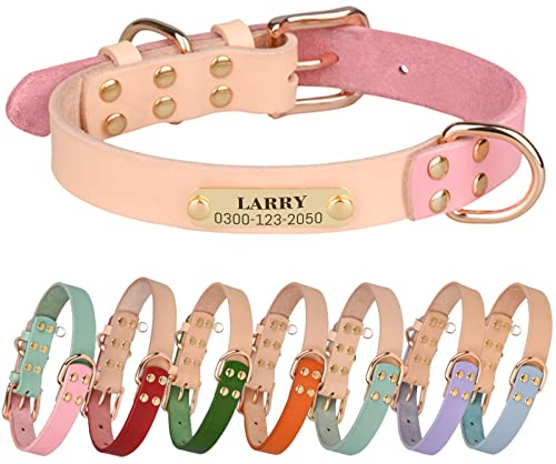 Personalisierte Hundehalsbänder aus Echtem Leder mit Gravur Namen und Telefonnummer Hundehalsband für Große Hunde 46-56CM Einstellbar 3CM Breit XL
