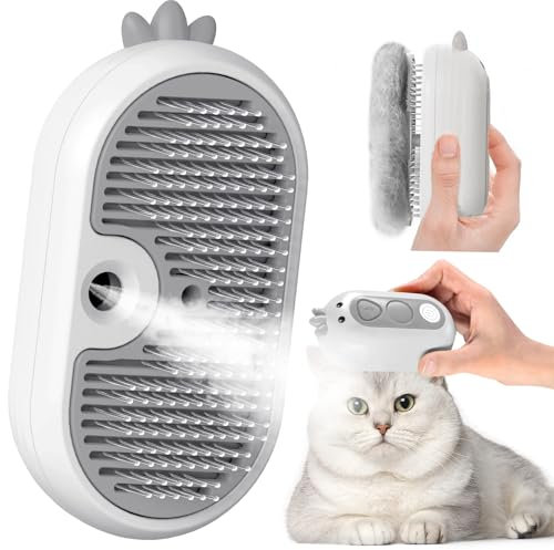Spazzola a Vapore per Gatti Con Pulsante di Rilascio, Ricaricabile Spazzola Vapore per Peli Lunghi e Corti Gatti Cani Conigli, Autopulente per la Cura Della Muta Degli Animali Domestici