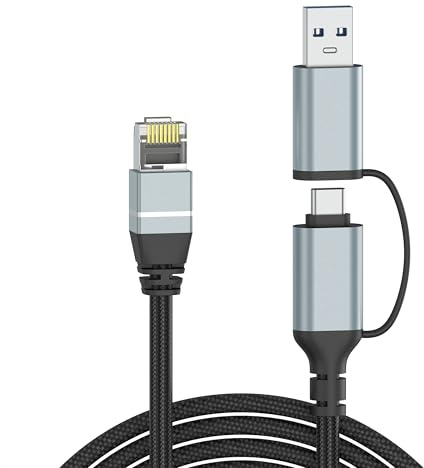 Dacrown Câble USB C vers Ethernet, câble LAN de type C vers RJ45, adaptateur Internet réseau Gigabit, directement connecté, Thunderbolt 4/3, compatible avec MacBook Air/Pro, XPS, iPhone 15, Galaxy S24