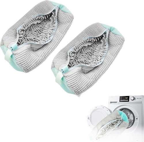Tvättpåsar för skor, tvättpåse skor återanvändbar tvättmaskin, tvättnät tvättmaskinsskor skydda skor, sko rengöringspåse för alla typer av skor (2 st, grå)