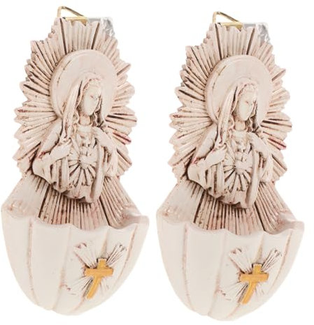 Alipis Acquasantiera Da Appendere Alla Parete in Resina 2 Pezzi Decorazione Da Parete Religiosa Per Casa E Soggiorno Con Porta Acqua Santa