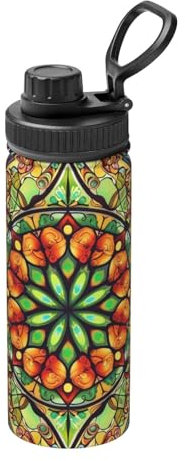 Bunte Mandala-Wasserflaschen für Jungen, Kinder, Damen, Herren, indische ethnische Sport-Trinkflasche, isoliert, Edelstahl, thermisch, auslaufsicher, Wasserflasche für Fitnessstudio, Outdoor, Arbeit
