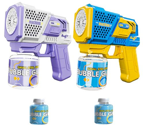 Seifenblasenpistole Kinder, 2 Pcs Bubble Gun, mit 2 Flaschen Seifenblasenflüssigkeit, 5000+ Seifenblasen pro Minute