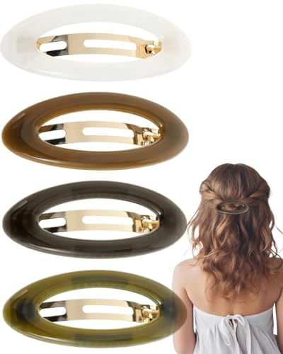 TPZORJX 4Pcs Fermagli per Capelli Ellipse, Barrette di Capelli da Donna Francese, Fermaglio per Capelli Grandi, Mollette per Capelli a Molla Automatico, per Donne e Ragazze