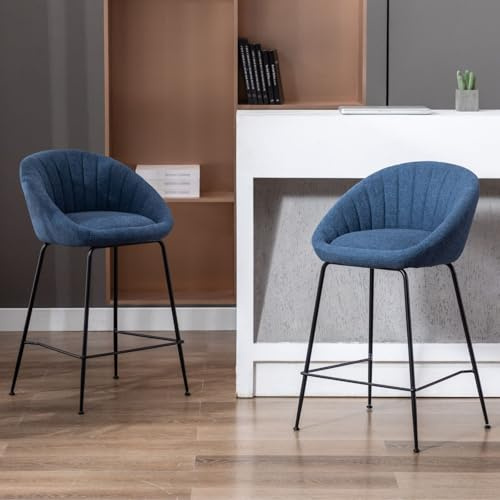 chairus Barhocker 2er Set, Barstuhl mit Metallgestell Bistrohocker aus Leinen Tresenhocker Küchenhocker für Küche/Hausbar,Blau
