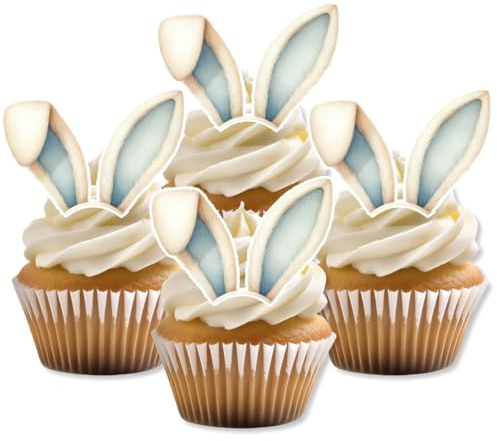 Blue Bunny Ears Edible Cupcake Toppers – Cute Easter & Spring-Themed Cake Decorations – 5cm/2 Inch (PRECUT, Pack of 24)