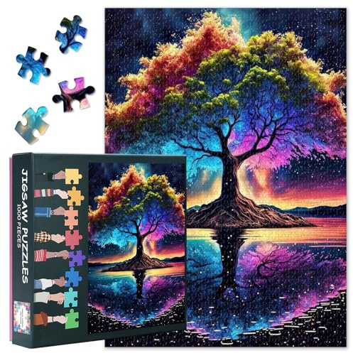 Puzzle da 1000 pezzi per adulti - Albero della vita colorato sul lago puzzle puzzle per adulti 1000 pezzi puzzle fantasy, dimensioni finite è 60 x 40 cm