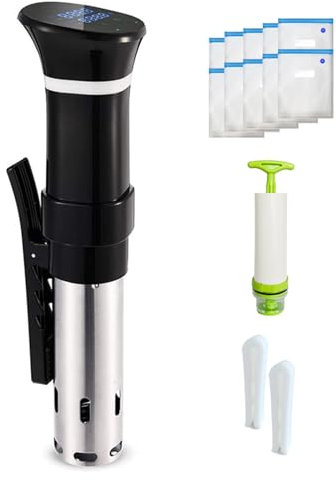 Sous Vide Precision Cooker with LED Display, 360° Spiral Heating, Temperature Control 25-95°C, Vacuum Sealing Kit Included