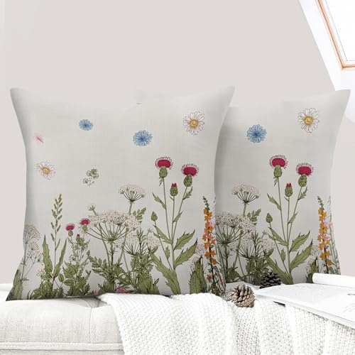 ECZOIL 2er Set Kissenbezüge für 40x40 cm, Blumen Dekorative Kissenhülle Kurzer Plüsch 16x16 Inch Doppelseitiger Druck Dekorative Kissenbezug für Wohnzimmer Sofa Schlafzimmer-Bunte Blumen