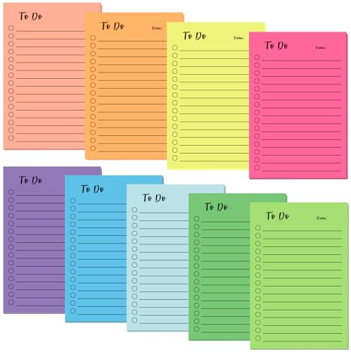 9 Blöcken To Do Liste Linierte, 450 Blätter Haftnotizen Sticky Notes | Klebende Notizzettel Karteikarten für Notizen Erinnerungen Markierung (10x15cm)