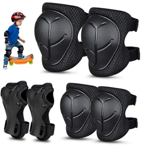 GIDWRIY Protection Roller Enfant,Protège Poignet Genouillere Coudiere,Protège Coude et Genoux,Genouillère Skateboard Enfant,Protection Patin a Roulette,Protection Trotinette pour Fille, Garcon - Noir