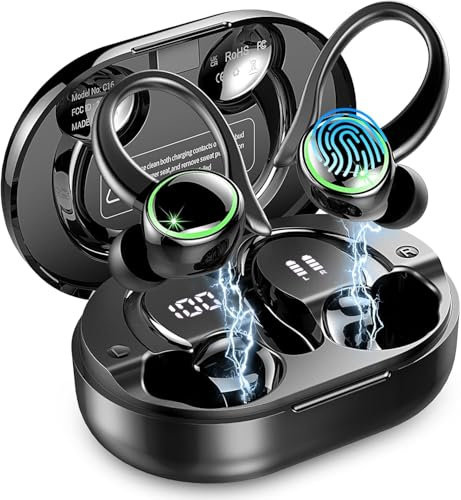 Cuffie Bluetooth, Auricolari Bluetooth 5.4 Sport con HiFi Stereo, 50 Ore Cuffie Wireless In Ear Cancellazione Rumore ENC e 4 HD Mic,Cuffie Senza Fili con USB-C LED Display，IP7 Impermeabile Cuffiette