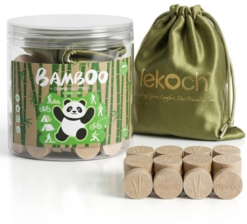 LEKOCH 100 pcs Bamboo Disposable Compressed Towel Tablet with Storage Bag Mini Portable Compressed Coin Face Wipes for Travel Camping Beauty Outdoor Brown | Compact towel tablets expand into disposable washcloths for face and body portable for travel, camping, hiking and gym