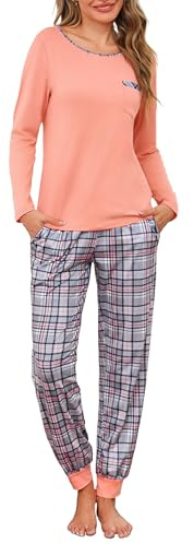 Leversic Pyjama Femme Hiver Coton 2 Pièces Manches Longues | En Coton Doux et Chaud, Cet Ensemble 2 Pièces à Manches Longues Offre Un Confort Agréable Pour Les Nuits d'Hiver