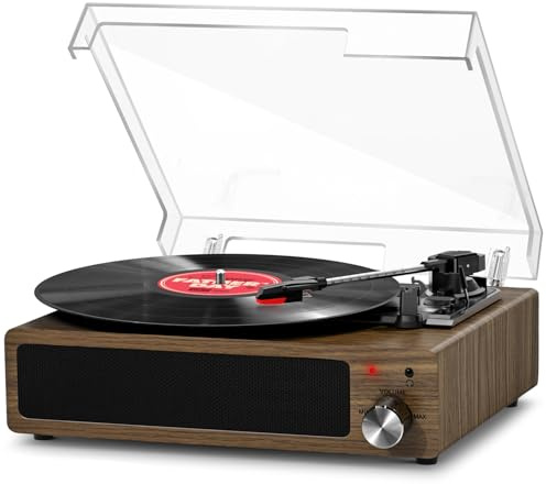 Plattenspieler, FYDEE Vinyl-Plattenspieler mit Eingebauten Stereo-Lautsprechern, 3 Geschwindigkeiten 33/45/78 RPM, Bluetooth-Schallplattenspieler, mit RCA-Ausgang und AUX-Eingang, Grau