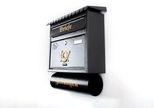 XXL Briefkasten Postkasten Zeitungsrolle Nostalgie Namenschild Wandmontage Flachdach (Anthrazit-Grau)