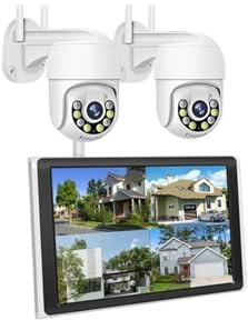 Kit Telecamera IP Smar da 3 MP con Monitor LCD da 10,1 Pollici, Sistema di telecamere di Sicurezza PTZ WiFi, Kit di monitoraggio Domestico Esterno(1T,8CH NVR 2 Cams 3MP)