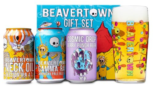 Beavertown IPA Beer Gift Set, 3 x 330 ml, Glass | Craft Beer Gifts for Men, Neck Oil, Gamma Ray, Cosmic Drop Berry, Iconic Beavertown Glass, Pale Ale Selection