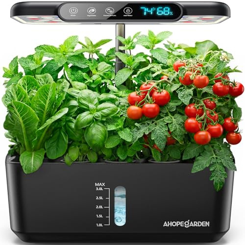 Ahopegarden Hydroponics Growing System kit: Indoor Herb Garden - 10 Pods Plant Germination Kit with LCD Display and LED Grow Light, Smart Temp & Humidity Detection, Planter Grower for Vegetables