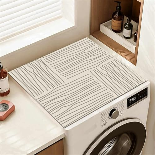Highdi Rayures Simples Housse de Protection pour Machine à Laver Top,Coussin de Machine à Laver Antidérapant Housse de Machine à Laver pour Machine à Laver Ou Sèche-Linge (Beige Rayé,30x40cm)