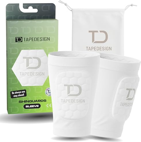 TAPEDESIGN – Schienbeinschoner Kinder, Herren & Frauen – 3in1 Sleeve mit integriertem Schutz – Ultraleicht & rutschfest – Fussball Zubehör – Schienbein Schoner – Trainingszubehör
