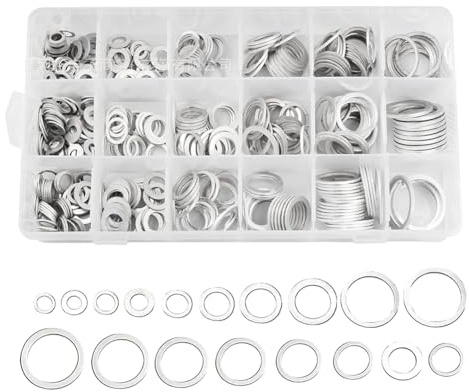 Muuookka Kit de Juntas Planas Ultrafinas de Ajuste de Arandelas M6 A M24, 1 Juego de 540 Piezas, Caja de Juntas de Aluminio