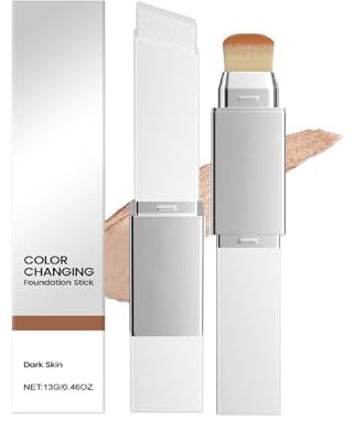 2-in-1 Foundation Stick mit Pinsel - Make-up für Einen Natürlichen Hautton, Farbwechselnder Foundation-Stick, Doppelseitiger Concealer & Mischwerkzeug, Langanhaltende (Dark Skin)