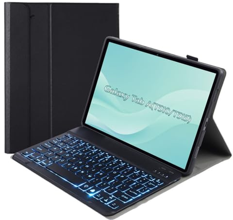 leleyo Funda Teclado para Samsung Galaxy Tab A 10.1 (T510/T515),Negro | funda con teclado retroiluminado magnético inalámbrico extraíble soporte QWERTY