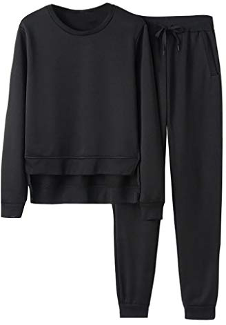 Tuta Donna Sportiva Set in Cotone Due Pezzi con Felpa Senza Cappuccio a Orlo Diviso e Pantaloni Tuta a Cordino Tute da Ginnastica Elegante Completo Sportivo Ragazza Curvy per Casa Palestra Lavoro,