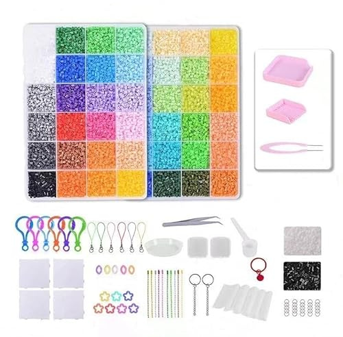 BBPIG Fuse Beads Kit, with Pegboards, Tweezers, Ironing Paper, Keychains, 2.6MM for Kids, Beads Compatible Kit ，Craft Supplies (48 Colors)