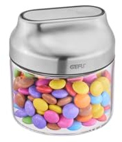 GEFU Vorratsdose KIPPO 400 ml - Glasbehälter mit Kippdeckel & Aromaschutz | Borosilikatglas mit Silikondichtung - Luftdichter Küchenbehälter für Zucker, Mehl und Müsli - Einfaches Dosieren