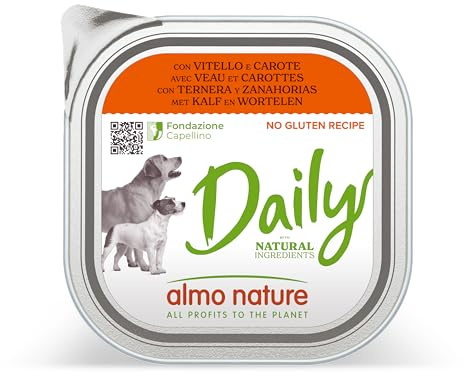 Almo Nature Daily, Alimento Umido per Cani Adulti con Vitello e Carote - 300g, Confezione da 9