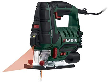 Park Side®, Seghetto alternativo, PSTD 800 B2, con guida laser e luce da lavoro a LED, funzione soffiatrucioli, attacco per aspiratore esterno, 800 Watt