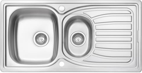 JASSFERRY Fregadero de cocina 1,5 senos, de Acero Inoxidable, escurridor reversible, con colador de residuos