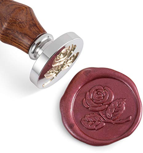 Mceal Wachssiegelstempel, Silberner Messingkopf mit Holzgriff (Rose)